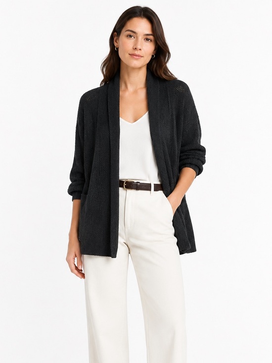 Banana Republic Sweaters - NWT Banana Republic Open Knit Jersey Stitch Ribbed Shawl Collar Cardigan - Black